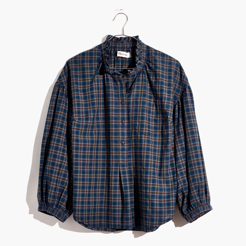 Madewell Plaid Ruffle-Neck Popover Blouse Size Small NWT - Picture 8 of 9